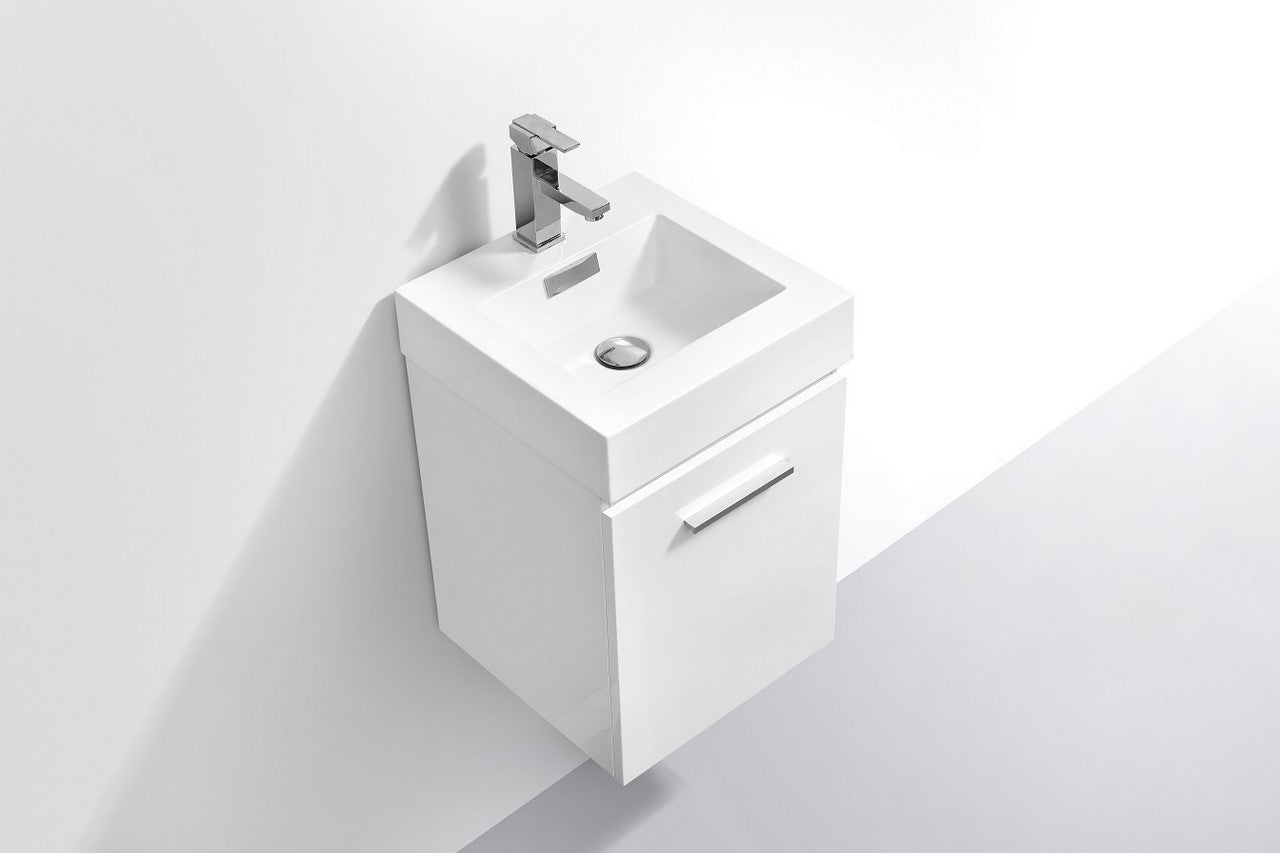 Bliss 16″ High Gloss White Wall Mount Modern Bathroom Vanity