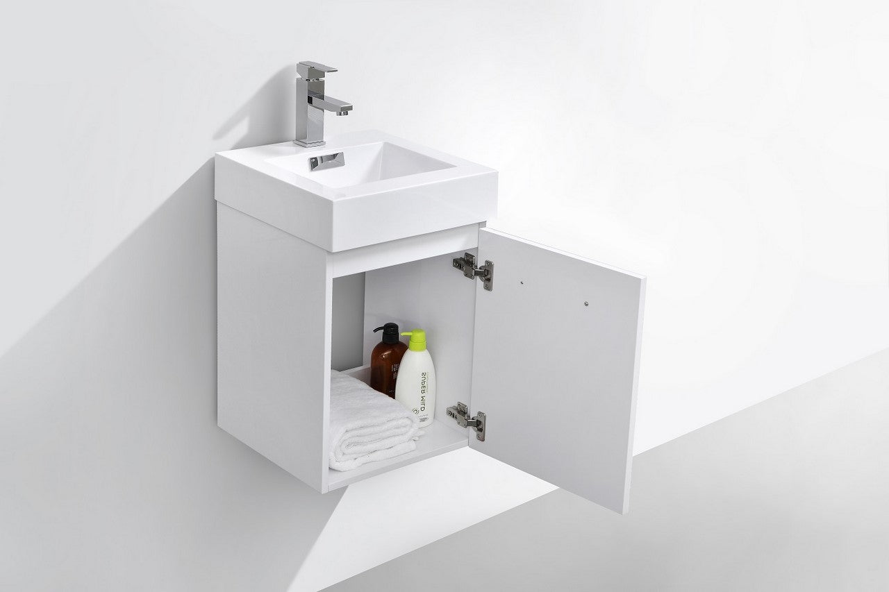 Bliss 16″ High Gloss White Wall Mount Modern Bathroom Vanity