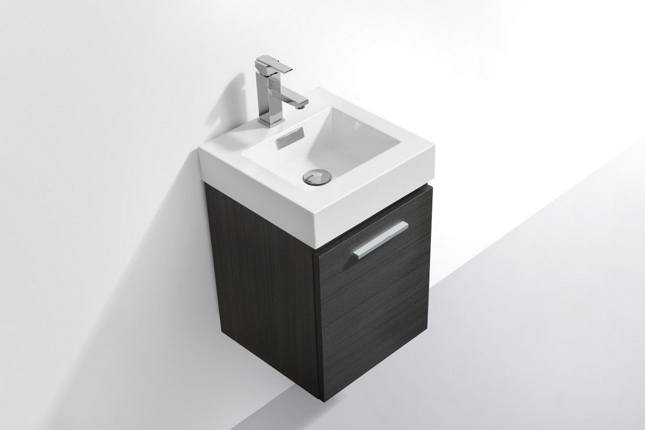Bliss 16″ High Gloss Gray Oak Wall Mount Modern Bathroom Vanity