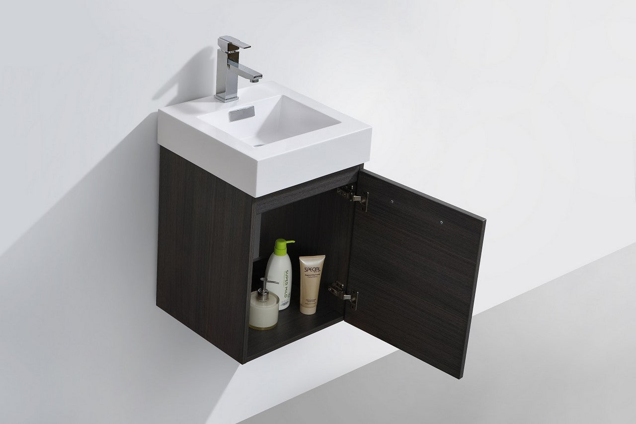 Bliss 16″ High Gloss Gray Oak Wall Mount Modern Bathroom Vanity