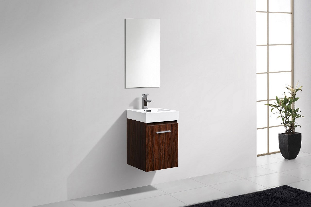 Bliss 16″ Walnut Wall Mount Modern Bathroom Vanity