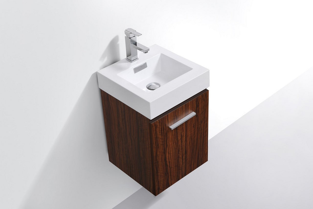 Bliss 16″ Walnut Wall Mount Modern Bathroom Vanity