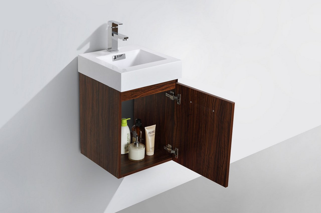 Bliss 16″ Walnut Wall Mount Modern Bathroom Vanity