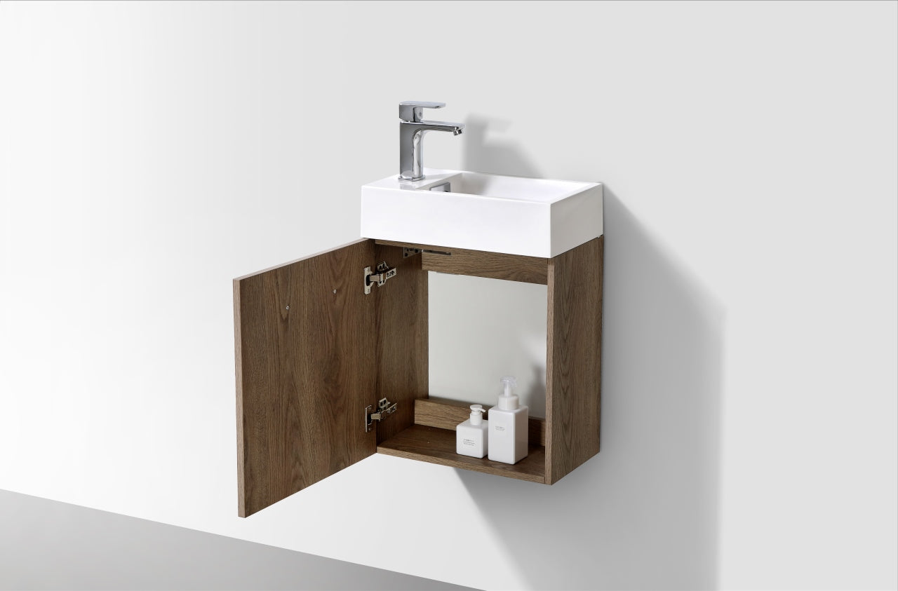 Bliss 18″ Butternut Wall Mount Modern Bathroom Vanity