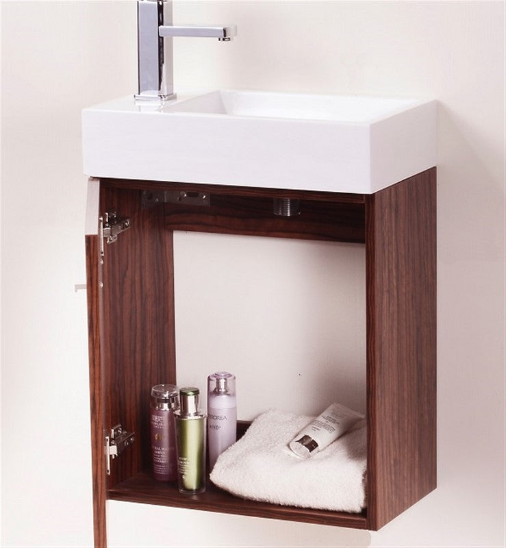 Bliss 18″ Walnut Wall Mount Modern Bathroom Vanity