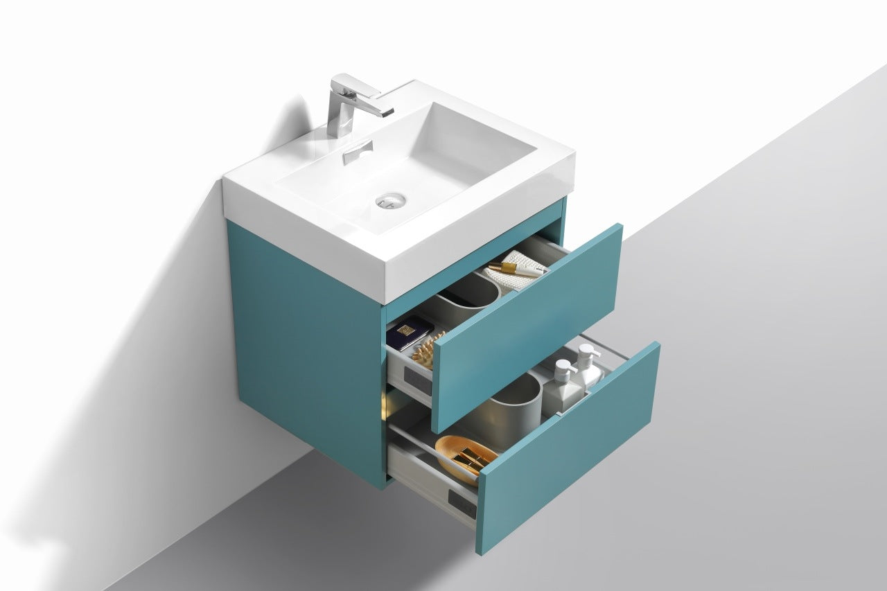 Bliss 24″ Teal Green Wall Mount Modern Bathroom Vanity