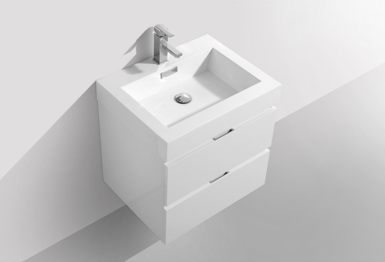 Bliss 24″ High Gloss White Wall Mount Modern Bathroom Vanity