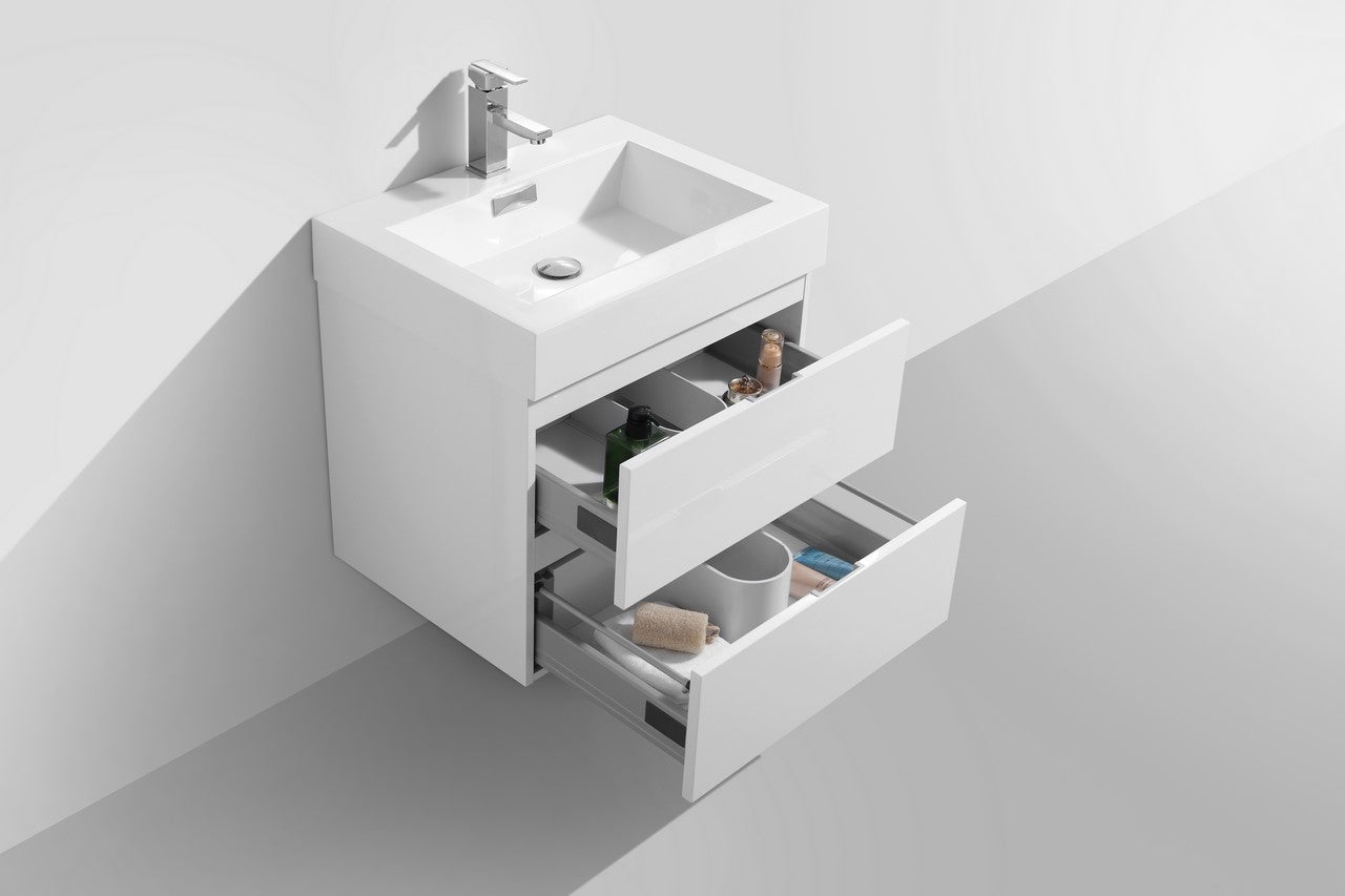 Bliss 24″ High Gloss White Wall Mount Modern Bathroom Vanity