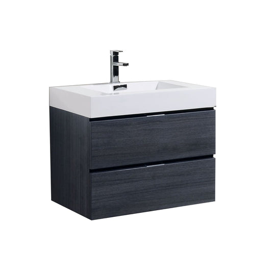 Bliss 30″ Gray Oak Wall Mount Modern Bathroom Vanity