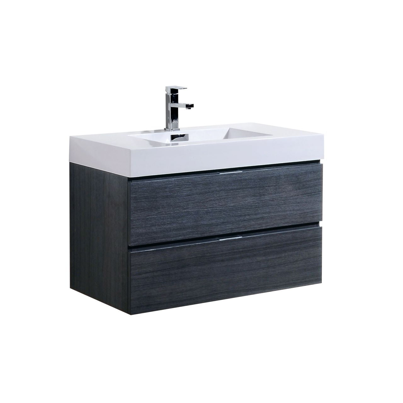 Bliss 36″ Gray Oak Wall Mount Modern Bathroom Vanity