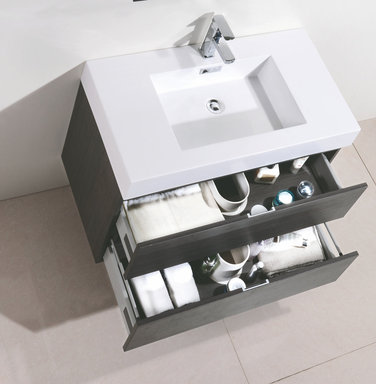 Bliss 36″ Gray Oak Wall Mount Modern Bathroom Vanity