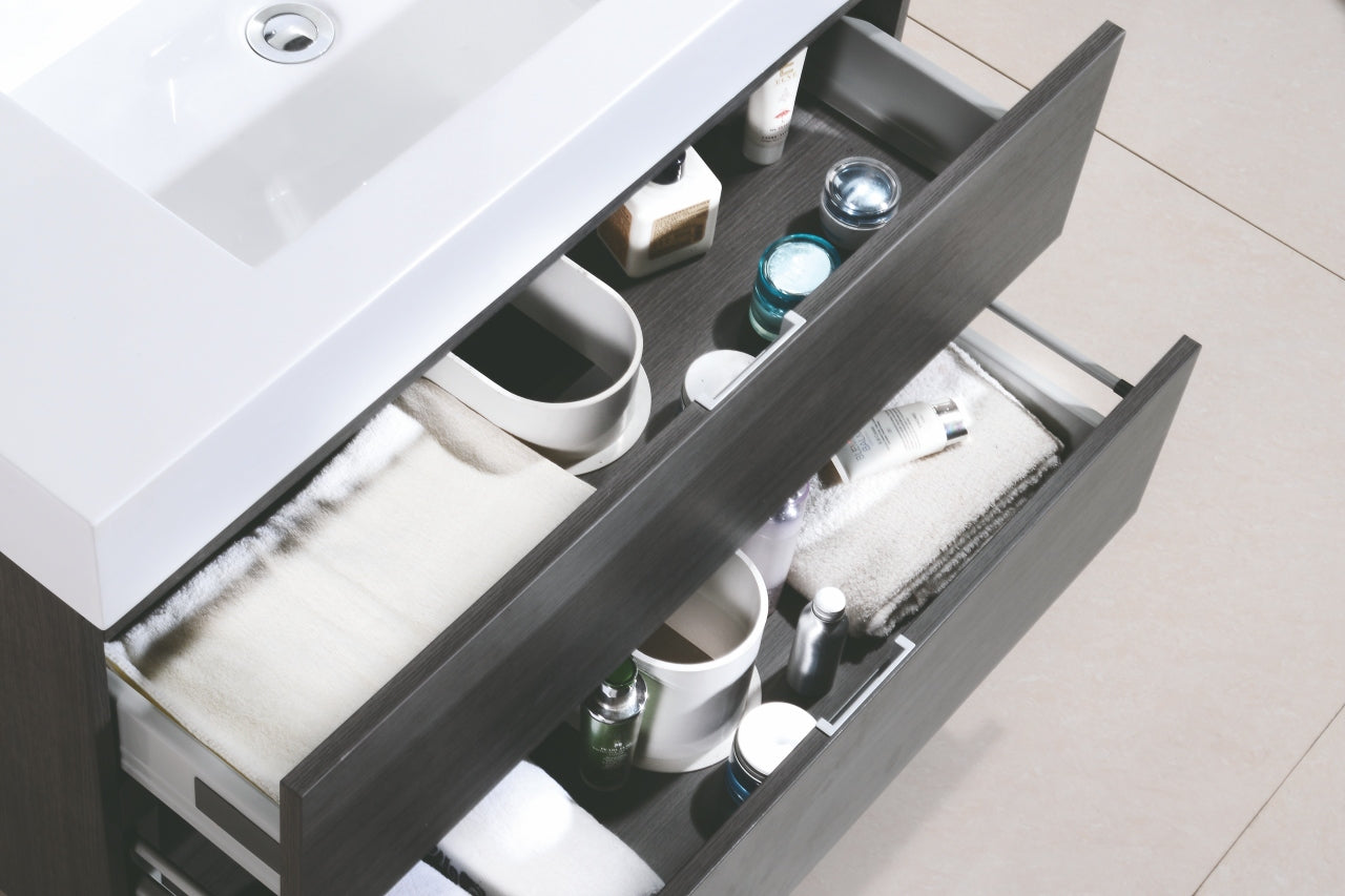 Bliss 36″ Gray Oak Wall Mount Modern Bathroom Vanity