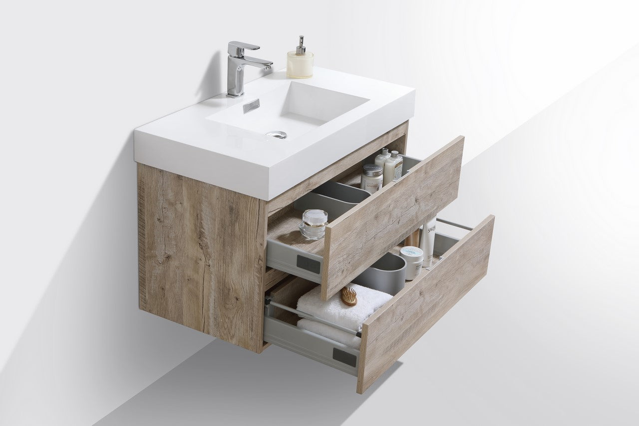Bliss 36″ Nature Wood Wall Mount Modern Bathroom Vanity