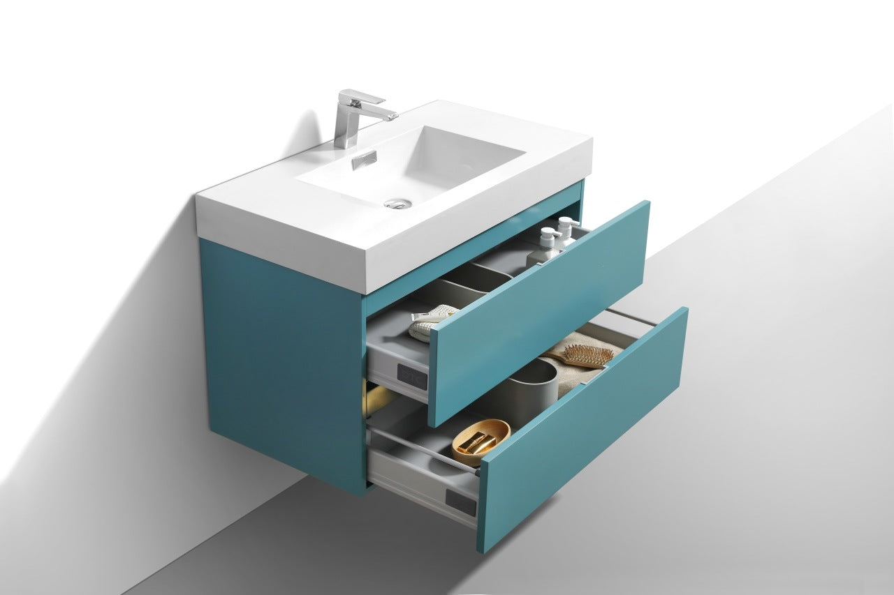 Bliss 36″ Teal Green Wall Mount Modern Bathroom Vanity