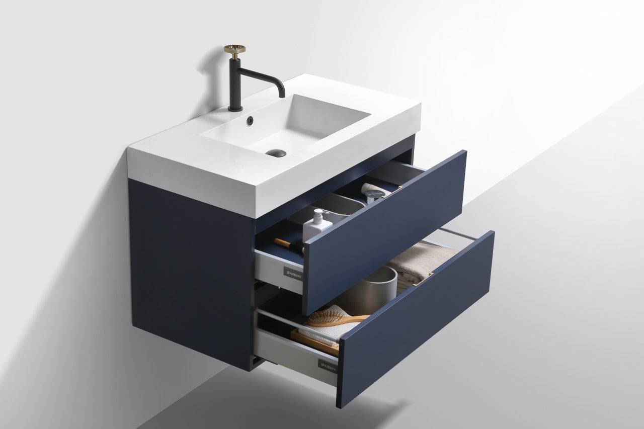 Bliss 36″ Blue Wall Mount Modern Bathroom Vanity