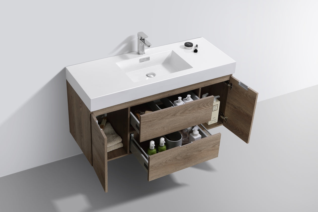 Bliss 48″ Butternut Wall Mount Single Sink Modern Bathroom Vanity