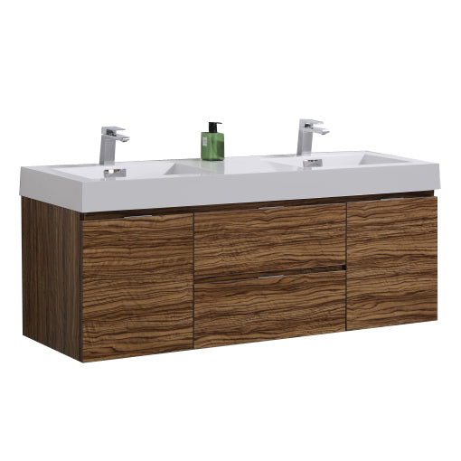 Bliss 60″ Chestnut Wall Mount Double Sink Modern Bathroom Vanity