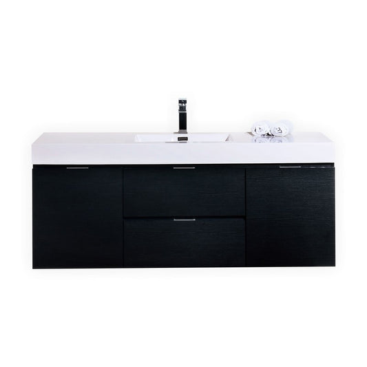 Bliss 60″ Black Wall Mount Single Sink Modern Bathroom Vanity