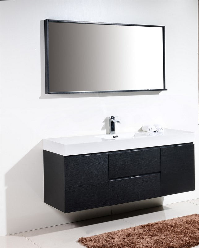 Bliss 60″ Black Wall Mount Single Sink Modern Bathroom Vanity