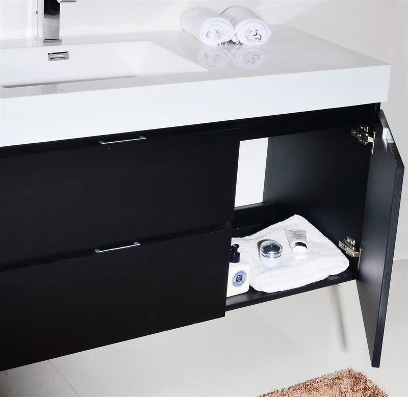 Bliss 60″ Black Wall Mount Single Sink Modern Bathroom Vanity