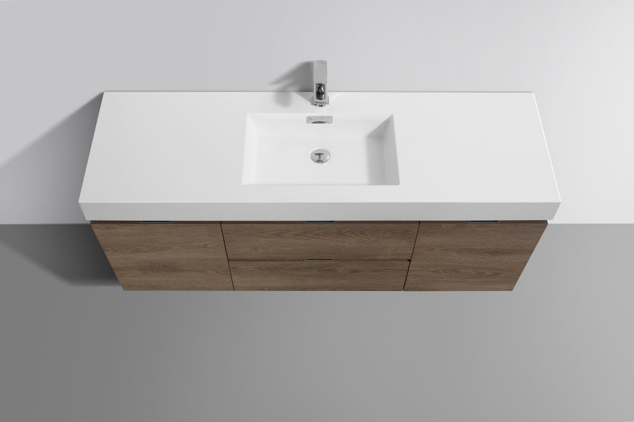 Bliss 60″ Butternut Wall Mount Single Sink Modern Bathroom Vanity