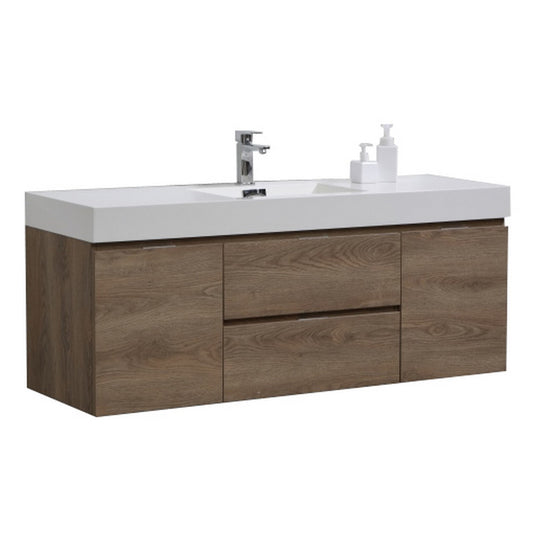 Bliss 60″ Butternut Wall Mount Single Sink Modern Bathroom Vanity