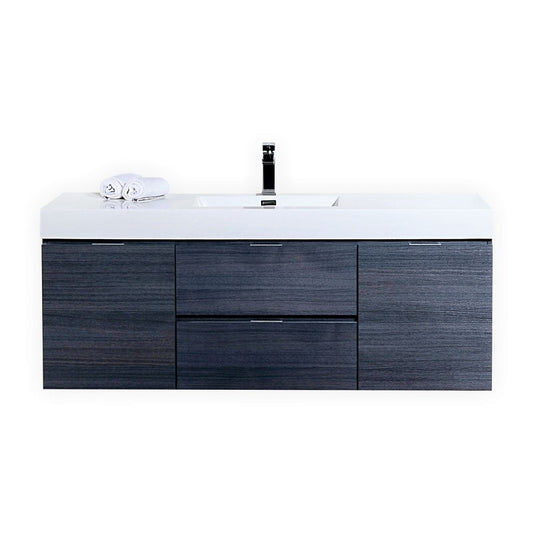 Bliss 60″ Gray Oak Wall Mount Single Sink Modern Bathroom Vanity