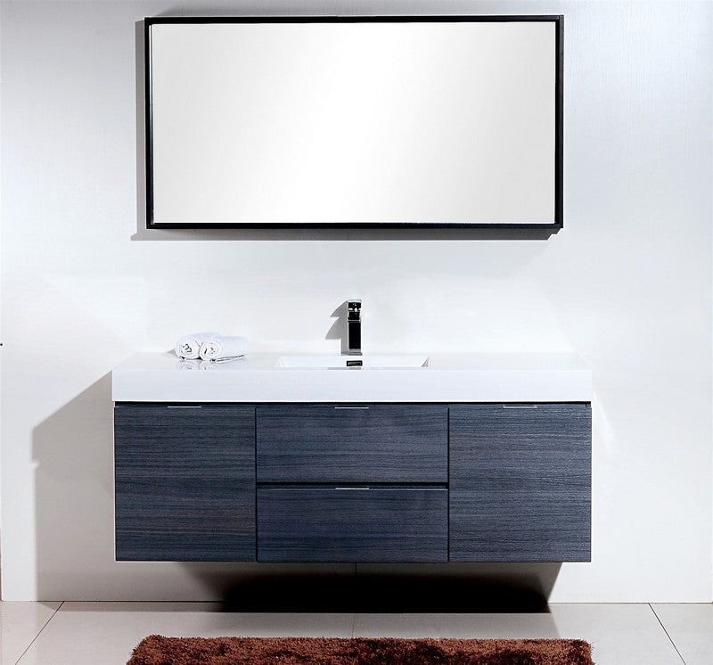 Bliss 60″ Gray Oak Wall Mount Single Sink Modern Bathroom Vanity