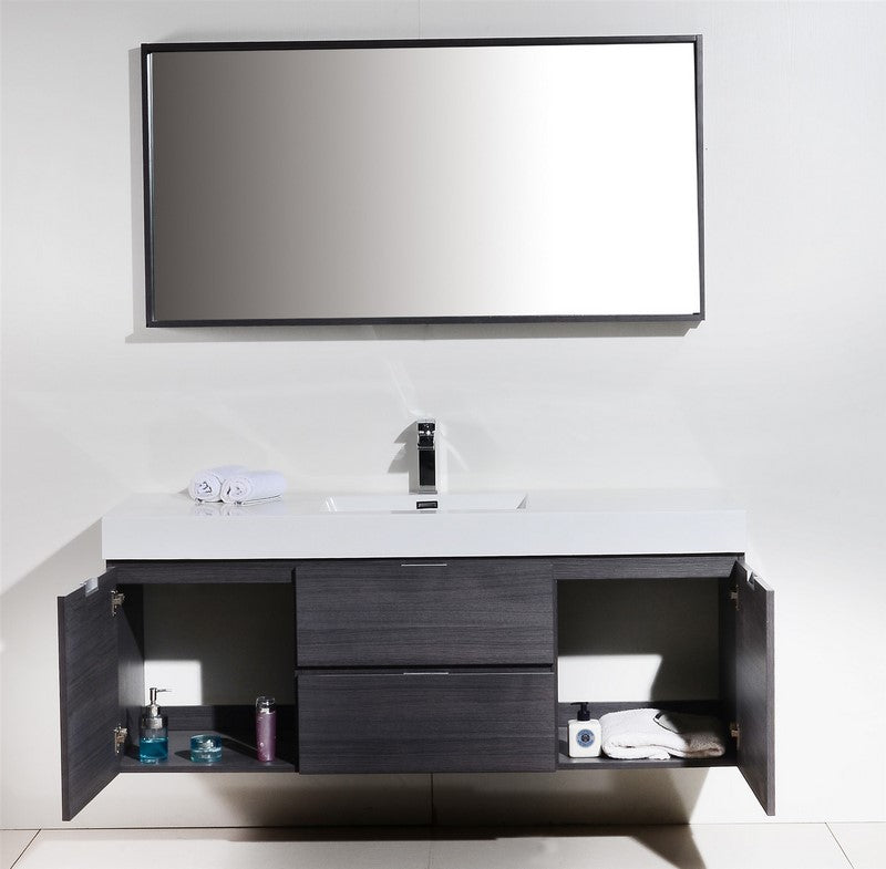 Bliss 60″ Gray Oak Wall Mount Single Sink Modern Bathroom Vanity