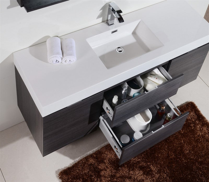 Bliss 60″ Gray Oak Wall Mount Single Sink Modern Bathroom Vanity