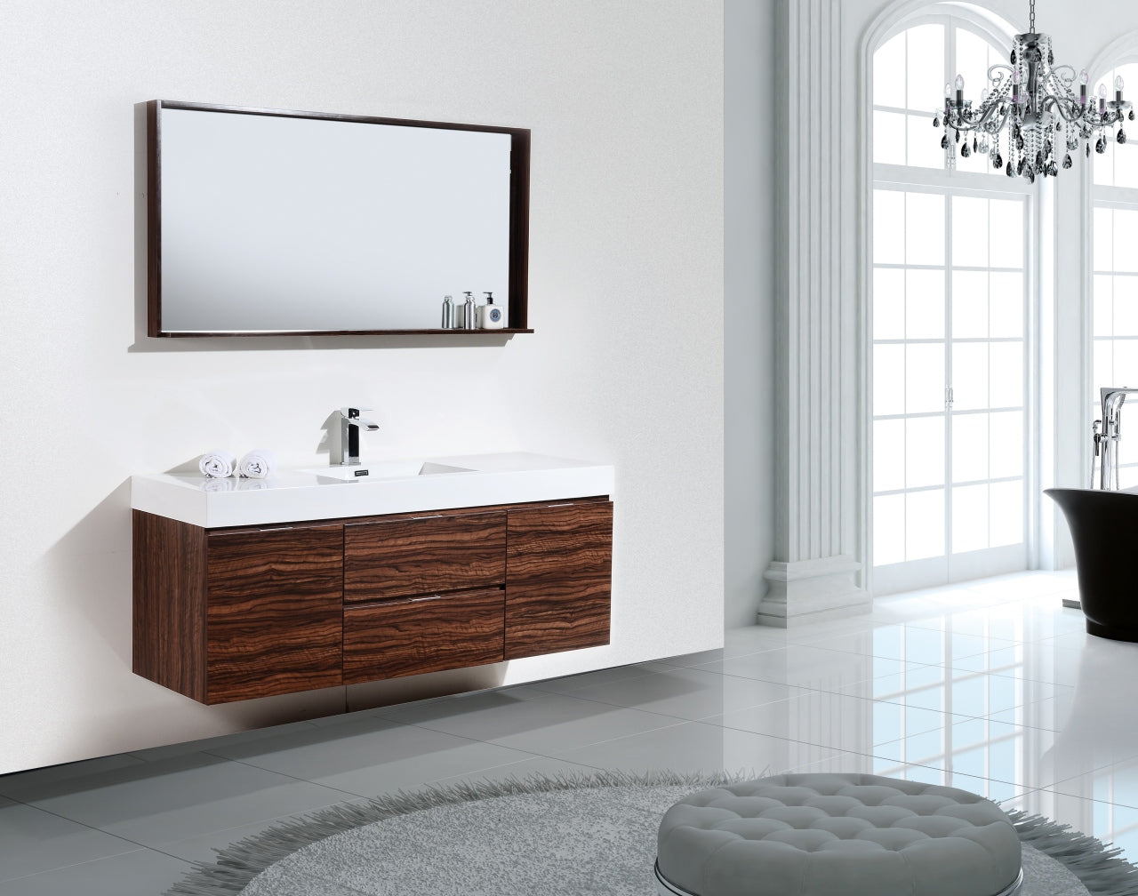 Bliss 60″ Walnut Wall Mount Single Sink Modern Bathroom Vanity