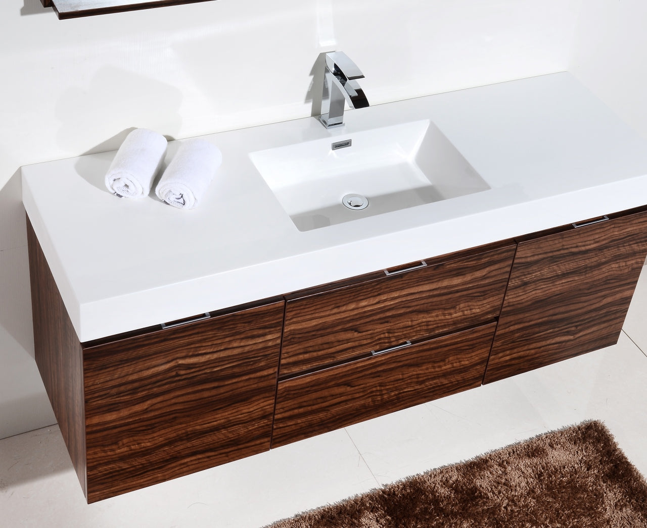 Bliss 60″ Walnut Wall Mount Single Sink Modern Bathroom Vanity