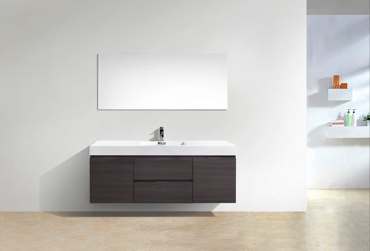 Bliss 60″ High Gloss Gray Oak Wall Mount Single Sink Modern Bathroom Vanity