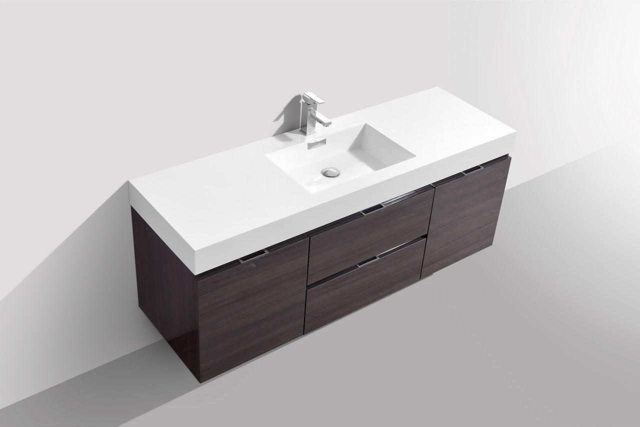 Bliss 60″ High Gloss Gray Oak Wall Mount Single Sink Modern Bathroom Vanity