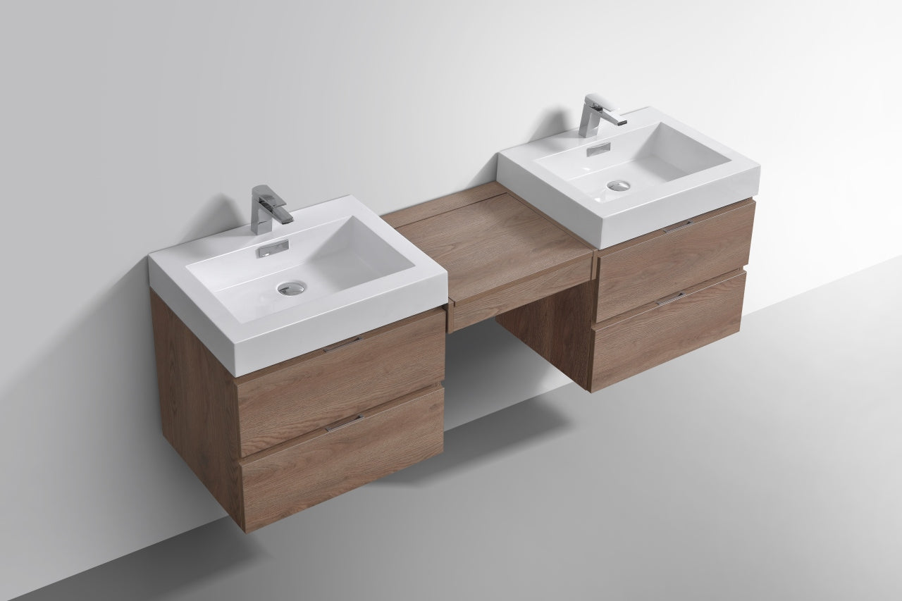 Bliss 68″ Butternut Wall Mount Double Sink Modern Bathroom Vanity