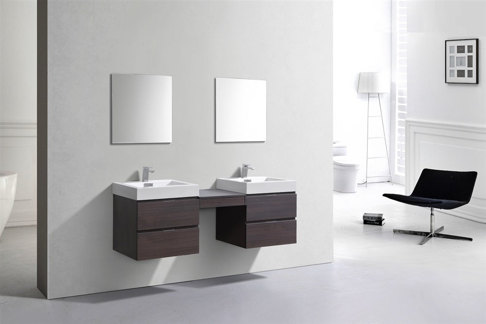 Bliss 68″ Gray Oak Wall Mount Double Sink Modern Bathroom Vanity