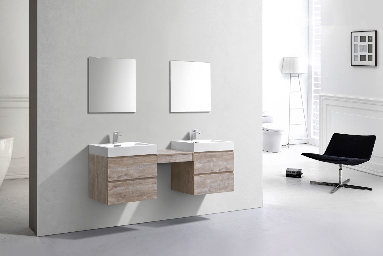 Bliss 68″ Nature Wood Wall Mount Double Sink Modern Bathroom Vanity