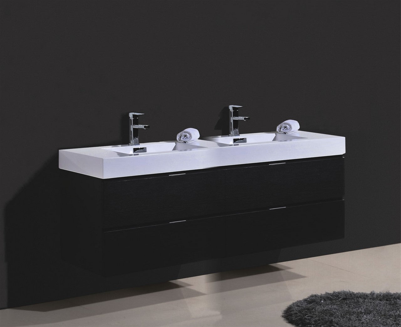 Bliss 80″ Black Wall Mount Double Sink Modern Bathroom Vanity