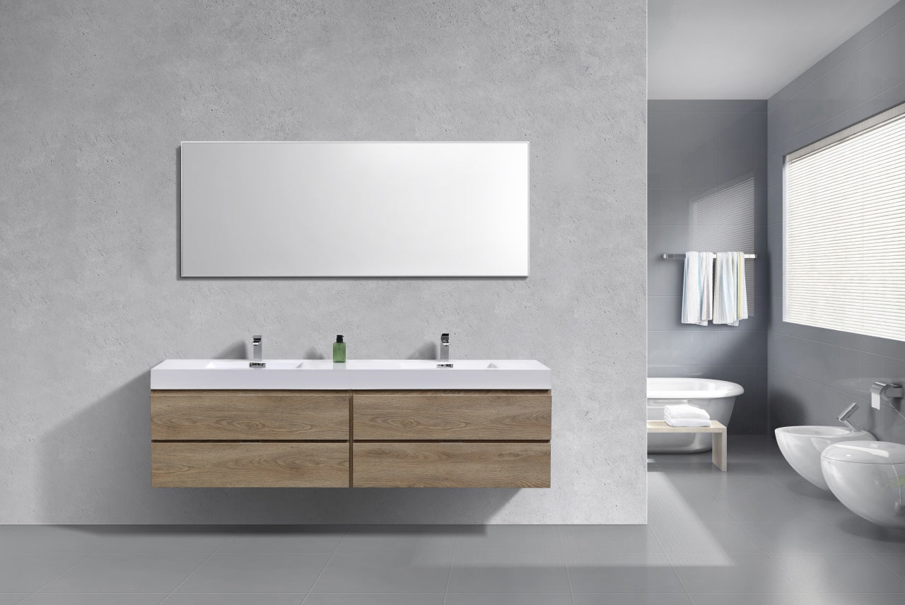 Bliss 72″ Butternut Wall Mount Double Sink Modern Bathroom Vanity