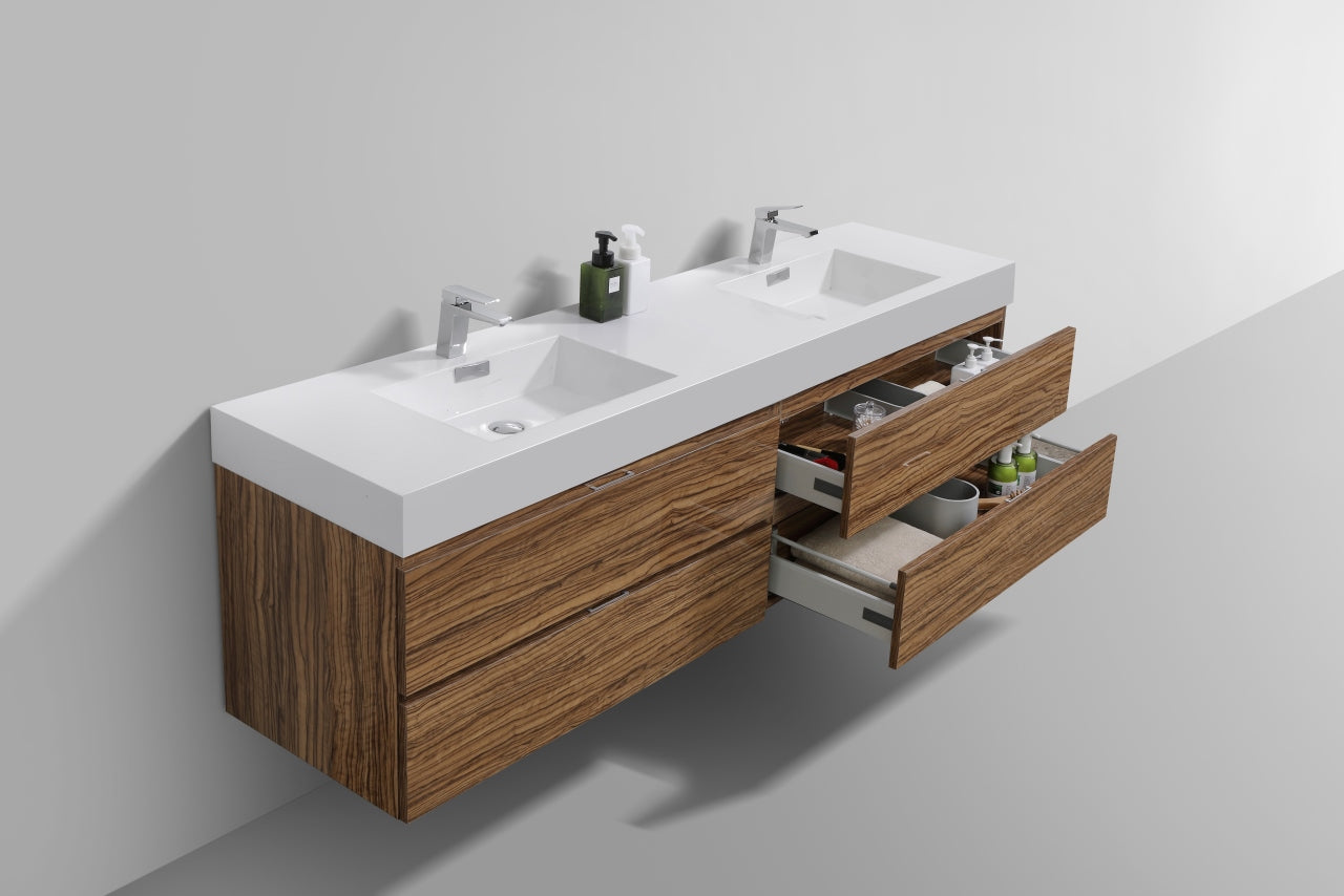 Bliss 72″ Chestnut Wall Mount Double Sink Modern Bathroom Vanity