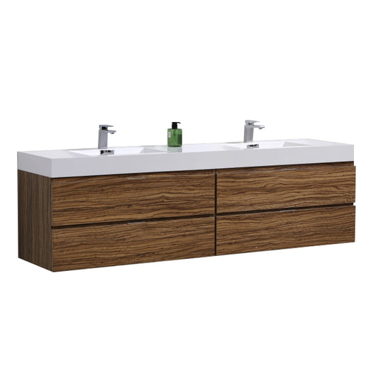 Bliss 72″ Chestnut Wall Mount Double Sink Modern Bathroom Vanity