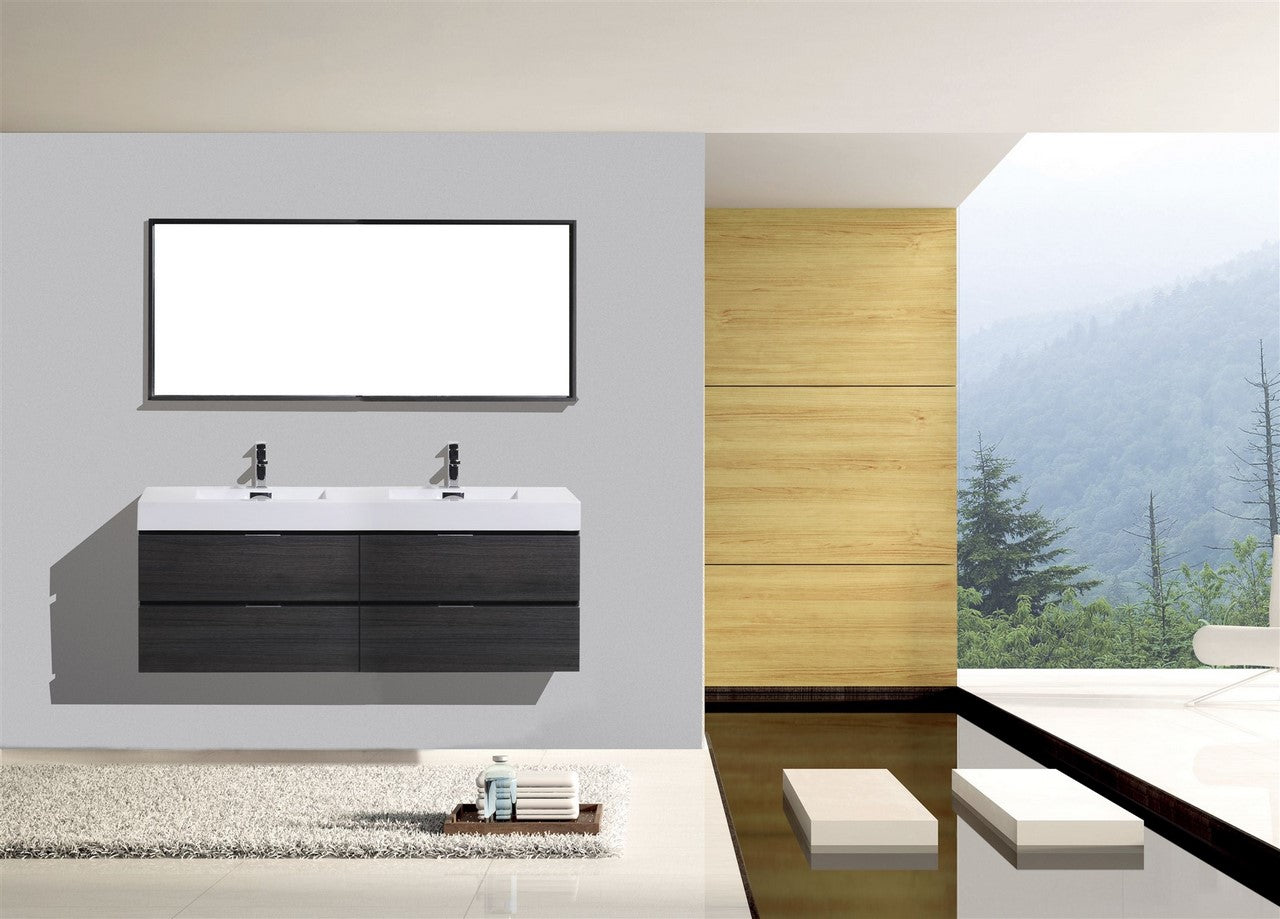 Bliss 80″ Gray Oak Wall Mount Double Sink Modern Bathroom Vanity