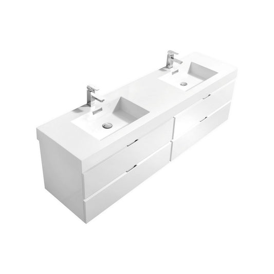 Bliss 72″ High Gloss White Wall Mount Single Sink Modern Bathroom Vanity