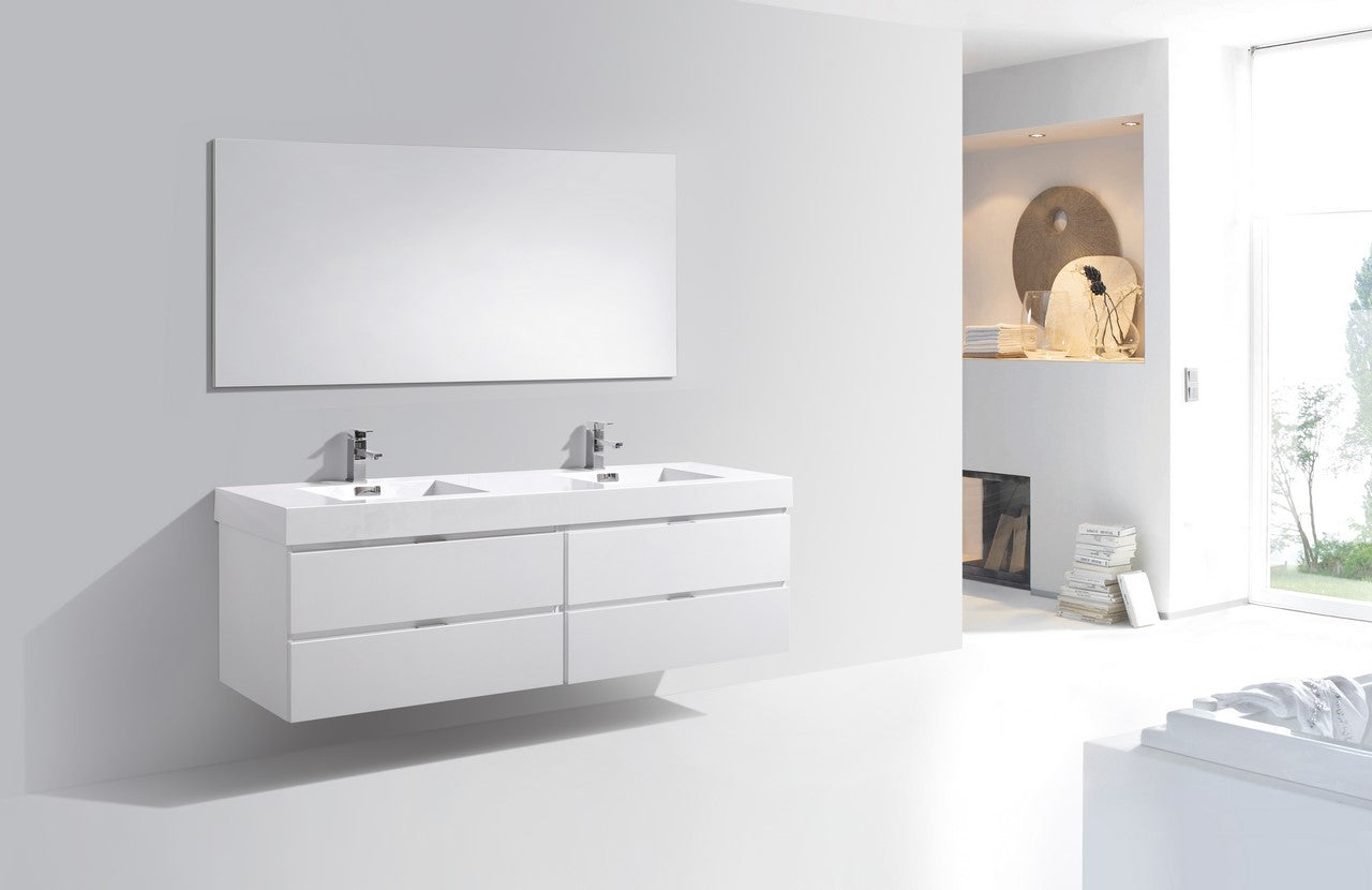 Bliss 80″ High Gloss White Wall Mount Single Sink Modern Bathroom Vanity