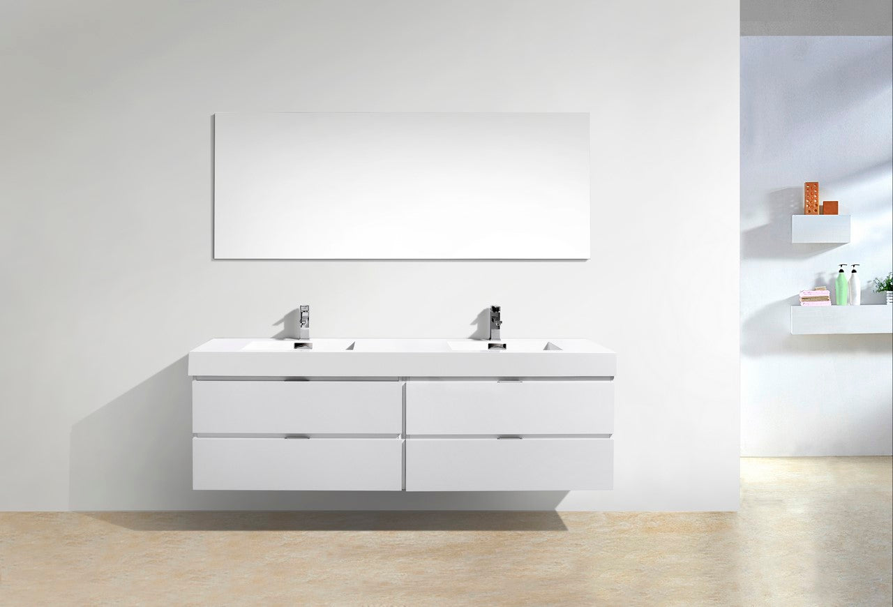 Bliss 72″ High Gloss White Wall Mount Single Sink Modern Bathroom Vanity