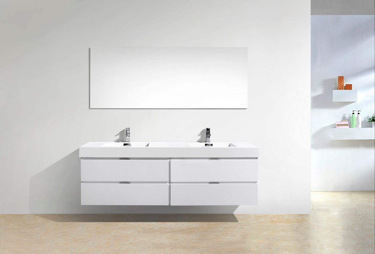 Bliss 80″ High Gloss White Wall Mount Single Sink Modern Bathroom Vanity
