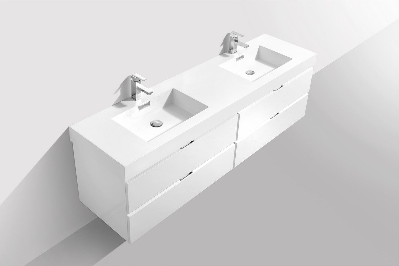 Bliss 72″ High Gloss White Wall Mount Single Sink Modern Bathroom Vanity