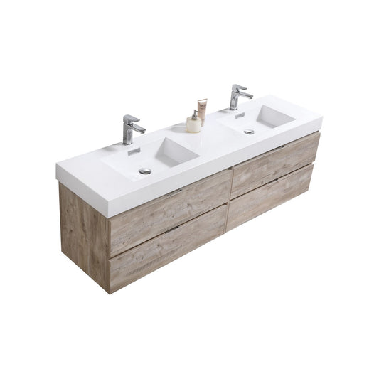 Bliss 72″ Nature Wood Wall Mount Double Sink Modern Bathroom Vanity