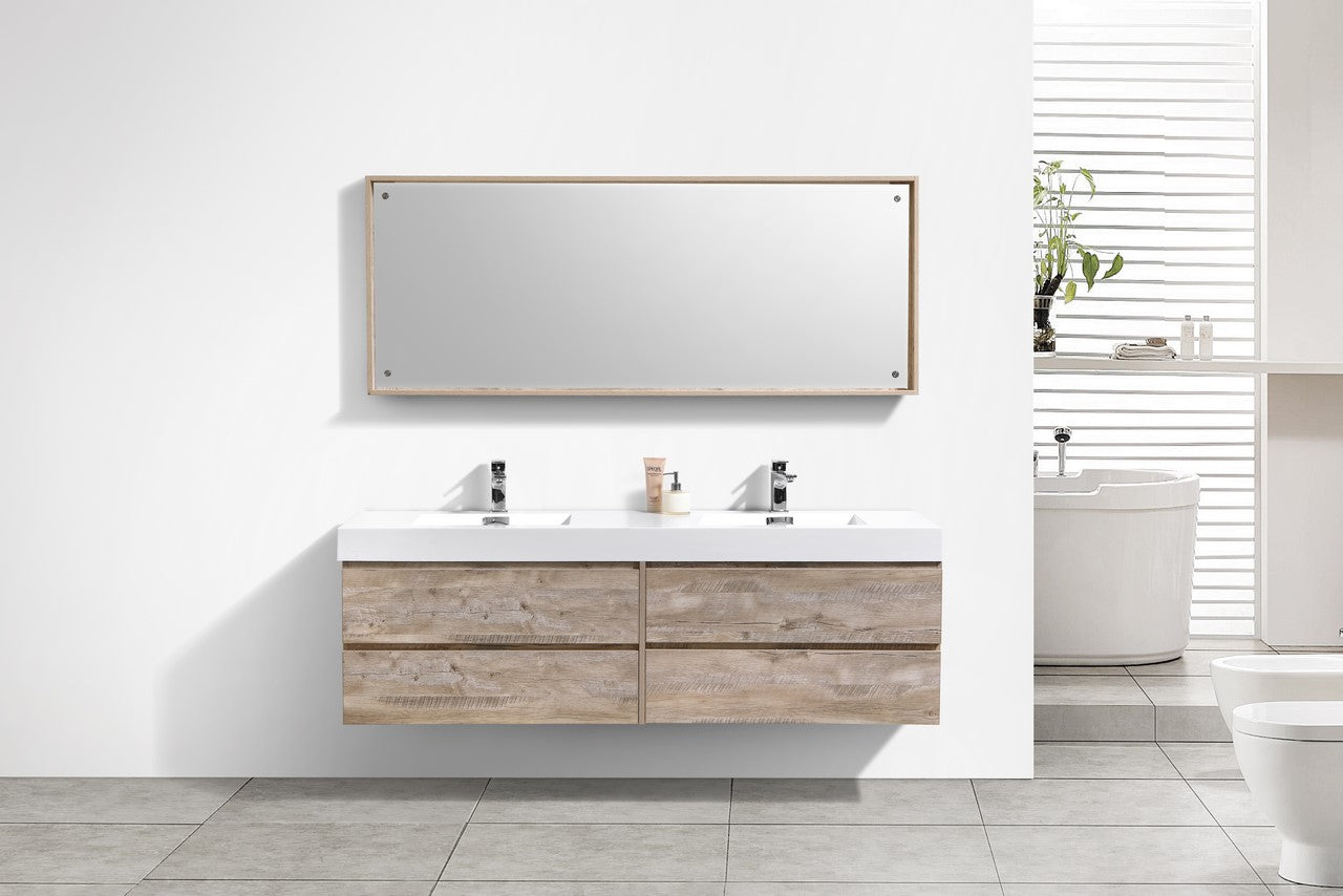 Bliss 80″ Nature Wood Wall Mount Double Sink Modern Bathroom Vanity