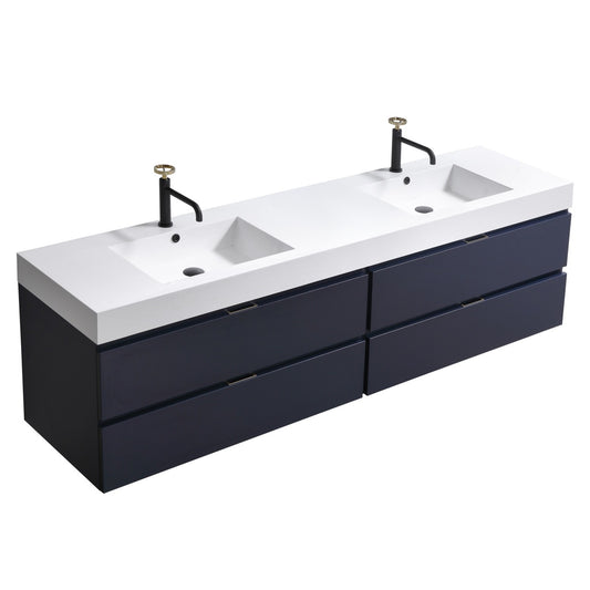 Bliss 72″ Blue Wall Mount Double Sink Modern Bathroom Vanity